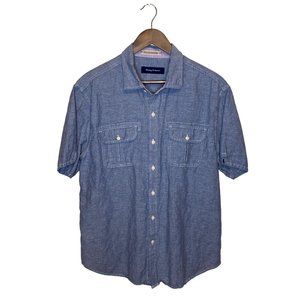 Tommy Bahama blue short sleeve linen blend button down shirt size L